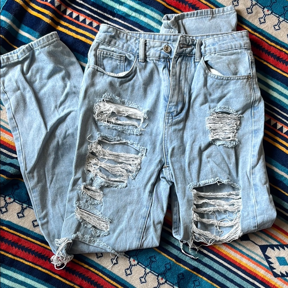Women’s Distressed Blue Straight Leg Jeans